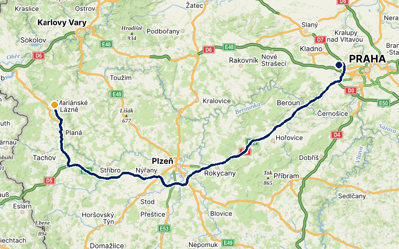 letiště Praha → Mariánské Lázně